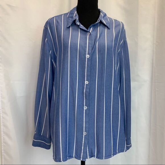 TAHARI blue white striped button down dress shirt Sz XL - Picture 3 of 14